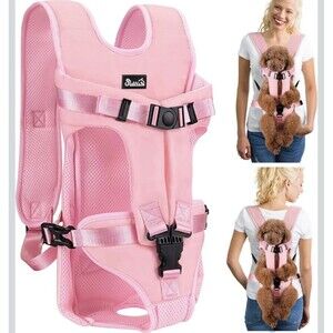 Slow Pet Front Dog Carrier Backpack Adjustable Wrap Around Hands Free Pink Small
